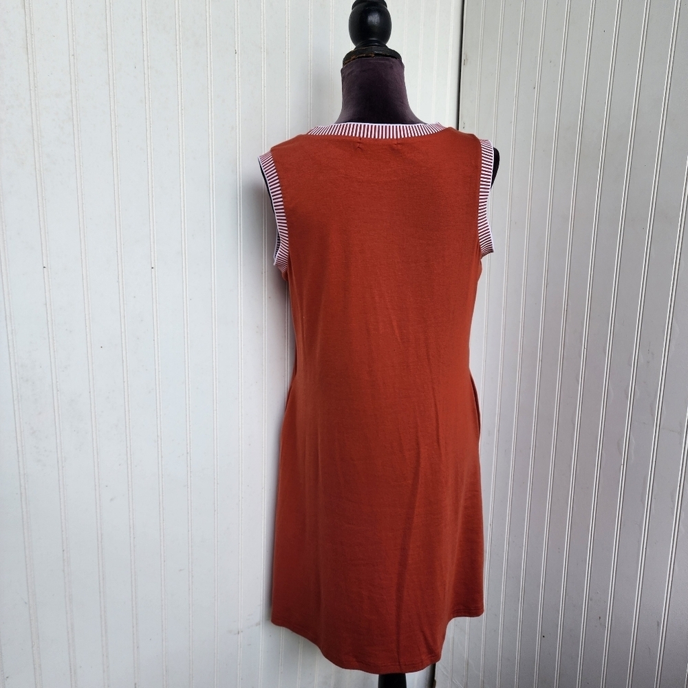 MEROKEETY Women's Stretch Sleeveless Pocketed Dress Shift Rusty Orange Rayon M - Picture 8 of 14